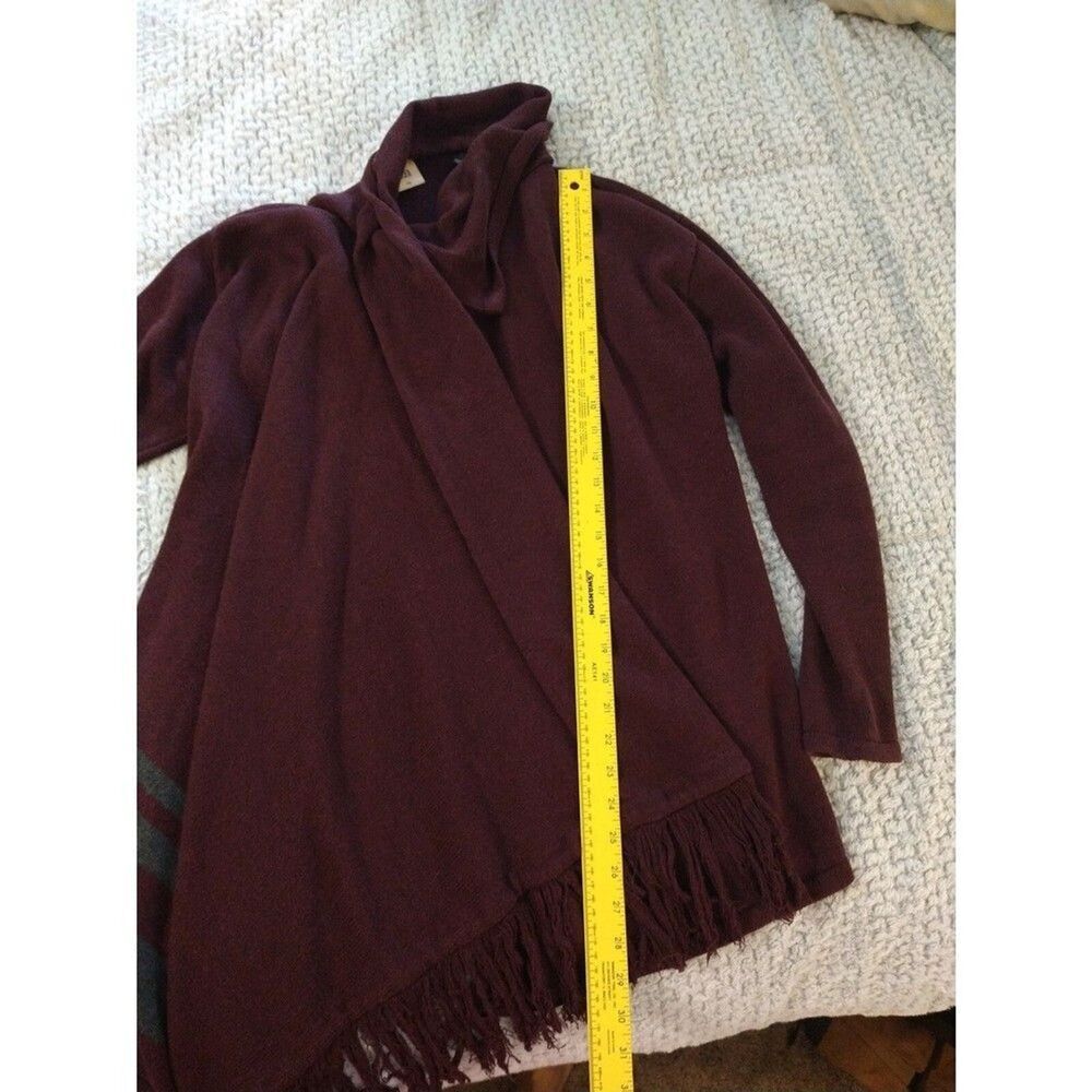 Cabi burgundy fringed cowlneck small sweater Boho Classy Cozy - Picture 8 of 11